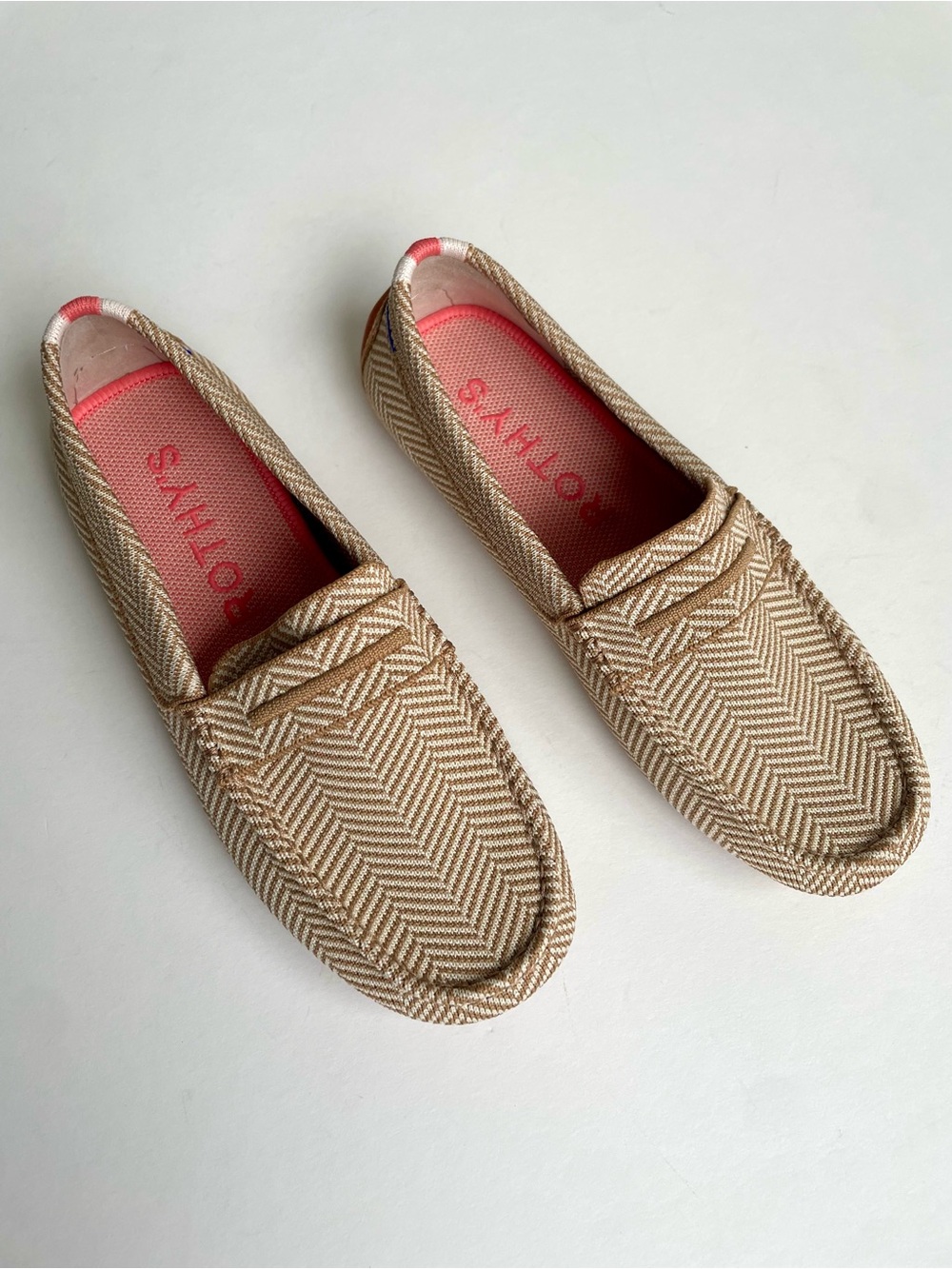Rothy's The Driver Loafer Mocs, Tan Herringbone Knit, Size 7, NWOT